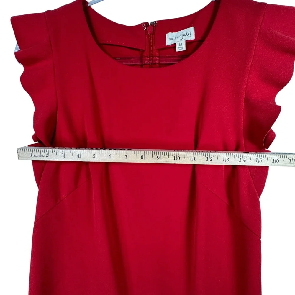 Maison Jules Red‎ Dress Ruffle Sleeve Career Party Cocktail Size M Old Money